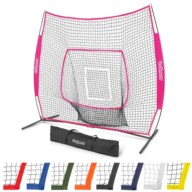 GoSports Team Tone 7 ft x 7 ft Baseball & Softball Practice Hitting & Pitching Net in Team Colors - Pink