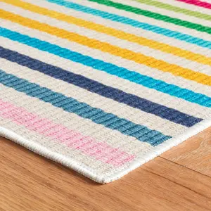 Rainbow Stripe Multi Machine Washable Rug 2x3