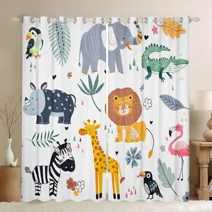 Kids Zoo Animal Window Curtains Cute Wild Animals Curtains for Bedroom Cartoon Safari Wild Window Drapes for Boys Girls Teens Exotic Natural Theme Window Treatments,,2 Panels