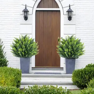 25in Artificial Cedar Topiary Trees with Ground Spike for Outdoor-Fake Topiary Ball Trees Artificial Plant Brush for Indoor Outdoor Set of 4 Decor Decorative Fruit Leaf Faux Gifts