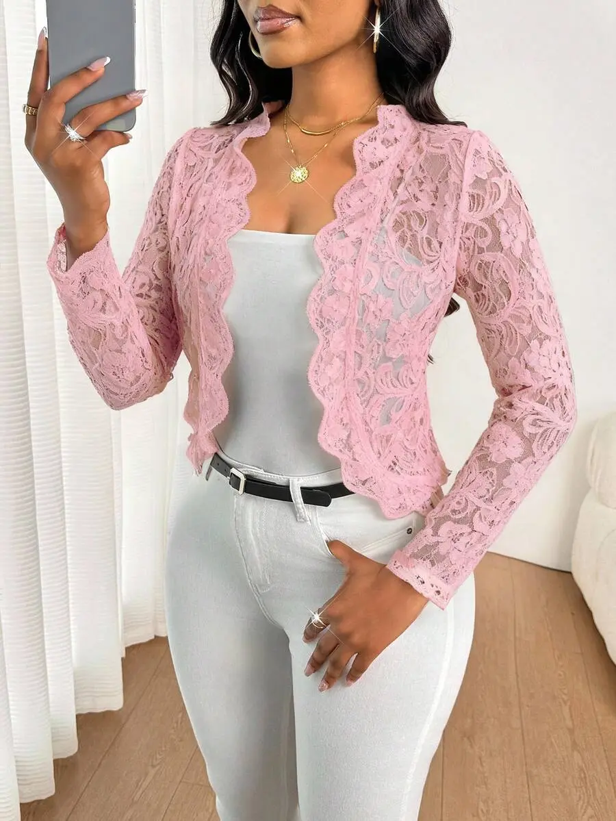 Women's Elegant Commuter Solid Color Lace Thin Jacket Lace Cardigan