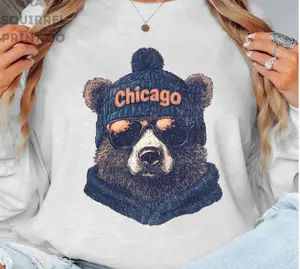 Vintage Chicago Bear Graphic Sweatshirt – Unisex Streetwear Crewneck, Cool Sunglasses Bear Print, Cozy Casual Pullover for Men & Women