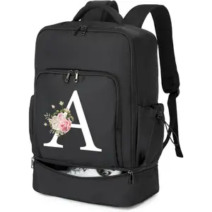 Gym Backpack for Men, Personalized Initial Design Sports Back pack With Shoe Compartment, Waterproof Gym Bag Workout Trainning Rucksack Casual Travel Daypack-Black