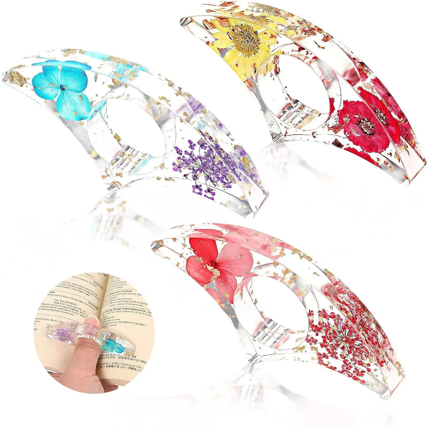 Book Page Holder, Dried Flower Book Holders for Reading Thumb Ring Page Holder Flower Bookmark Reading Accessories for Readers Books Lovers Bookworm Bookmarks