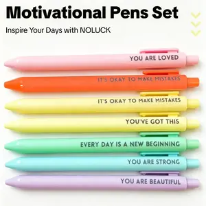 NOLUCK Motivational Rollerball Pens 6-Pack – Plastic with Rubberized Grip, Inspirational Quotes, Retractable Medium Point, Black Ink, Ambidextrous, Pocket Clip, Uplifting Messages for Journaling, Daily Writing, Office & School Supplies