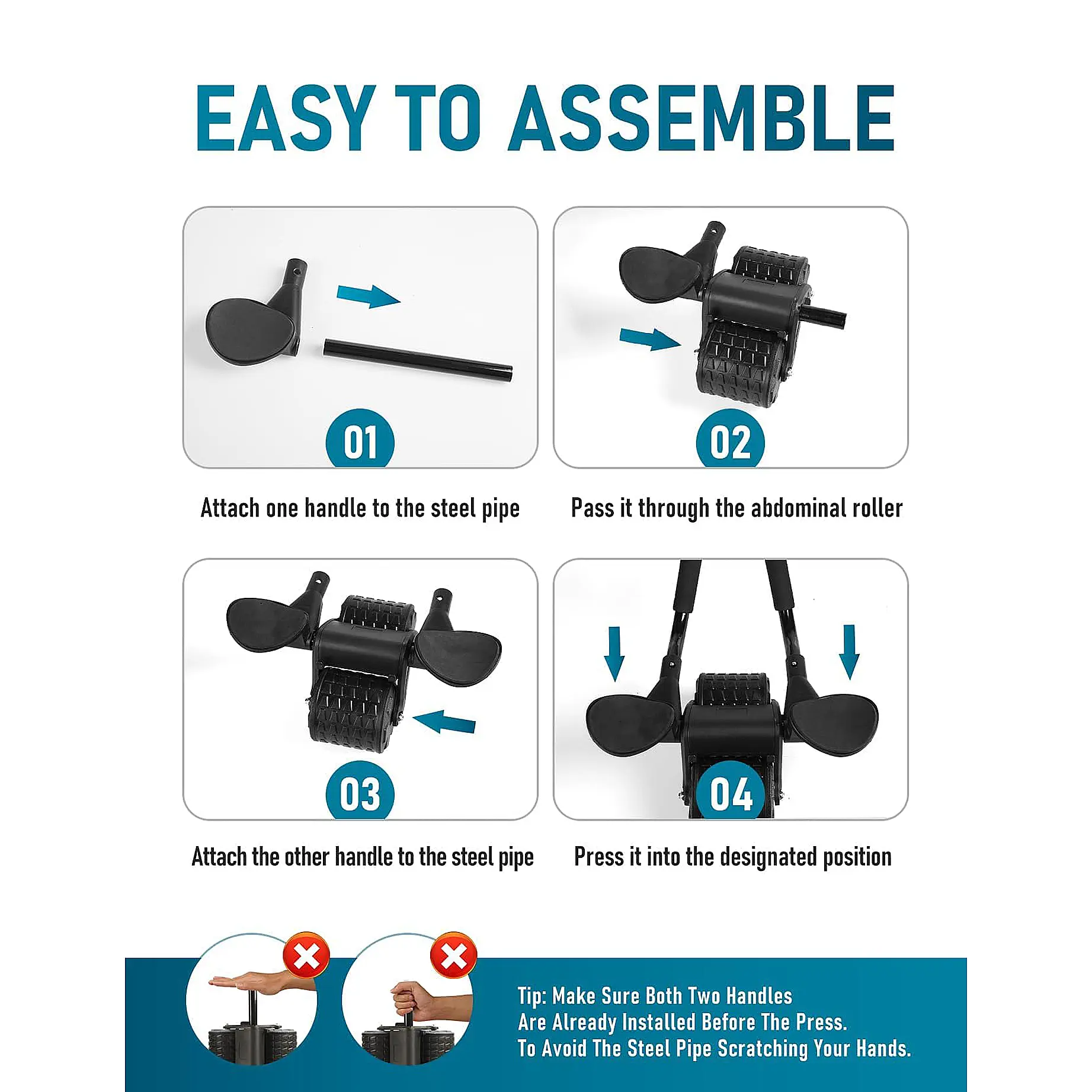 Automatic Rebound Ab Roller Wheel with Timer | Detachable Handle