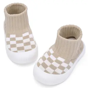 Baby Sock Shoes | High Top Knitted Booties with Anti-Collision Toe & Non-Slip Sole Baby Shoe Socks for Boys and Girls, Indoor Outdoor Toddler Walking