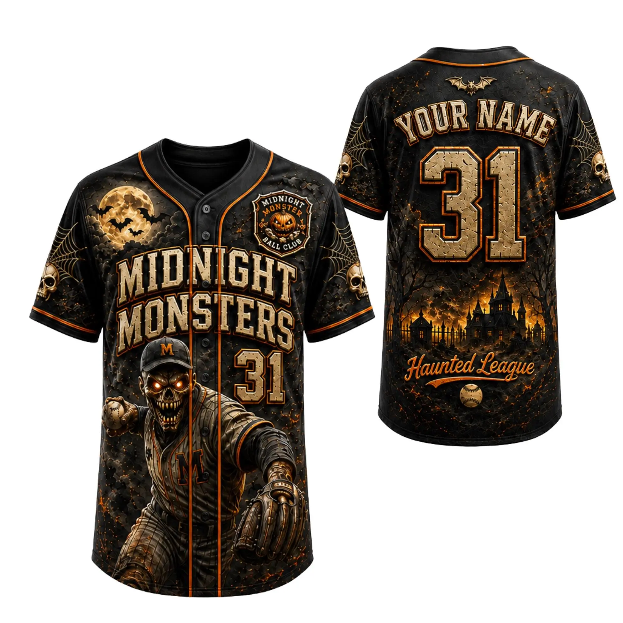 Personalized Halloween Baseball Jersey , Custom Name Numb L3N r Monster Sports Shirt