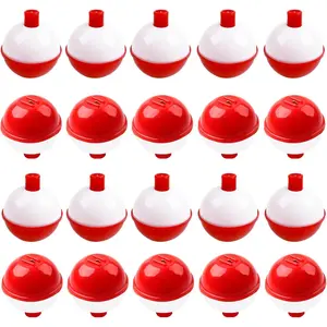 Hard ABS Snap-on Fishing Bobbers Push Button Round Buoy Floats for Crappie Panfish Walleyes Red and White Multiple Sizes 0.75"/1"/1.25"/1.5"/1.75"/2"/2.5"