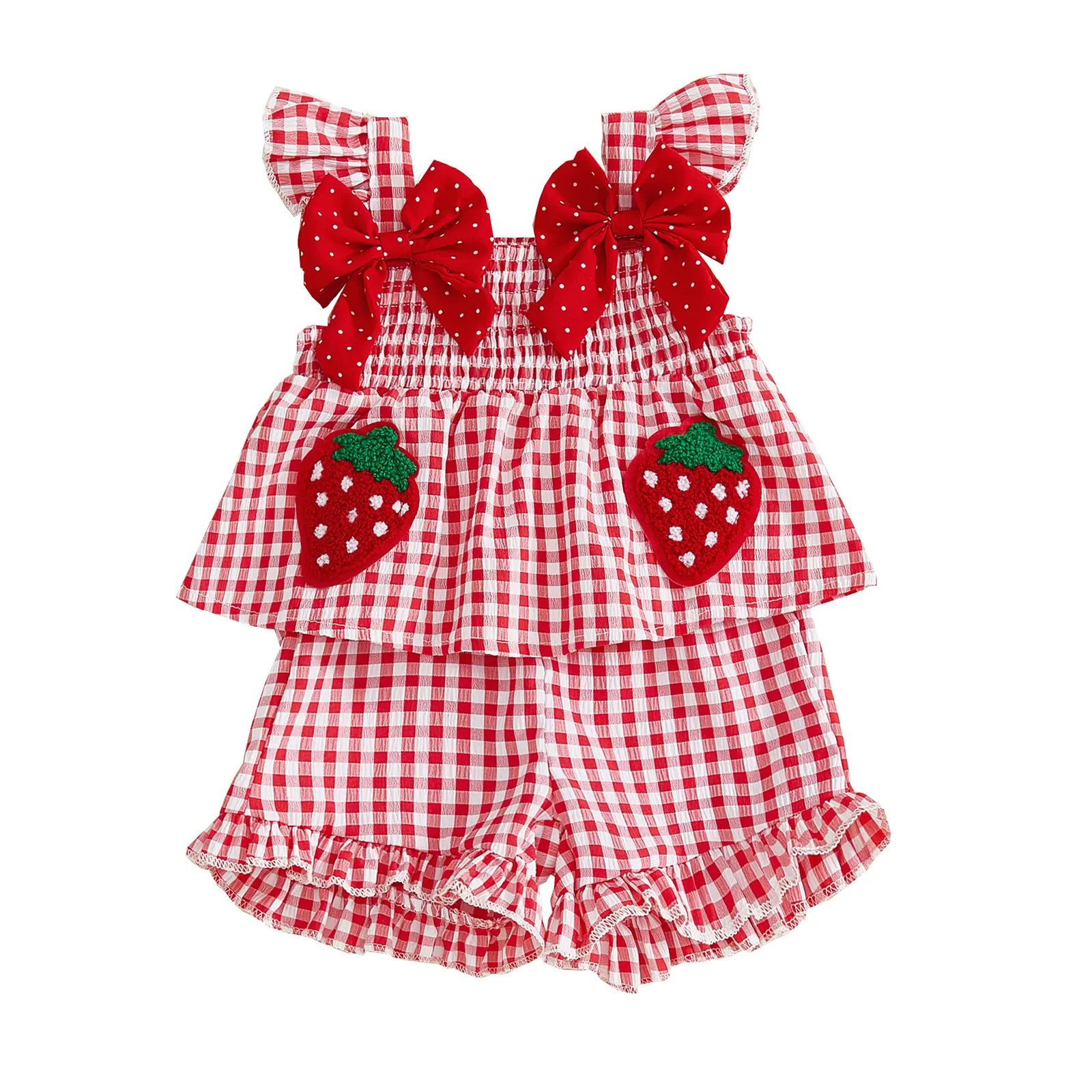 Summer Baby Girl Clothes Strawberry Plaid Sleeveless Vest Tops Tank Shorts Set Infant Cute Summer Outfits 2Pcs Set