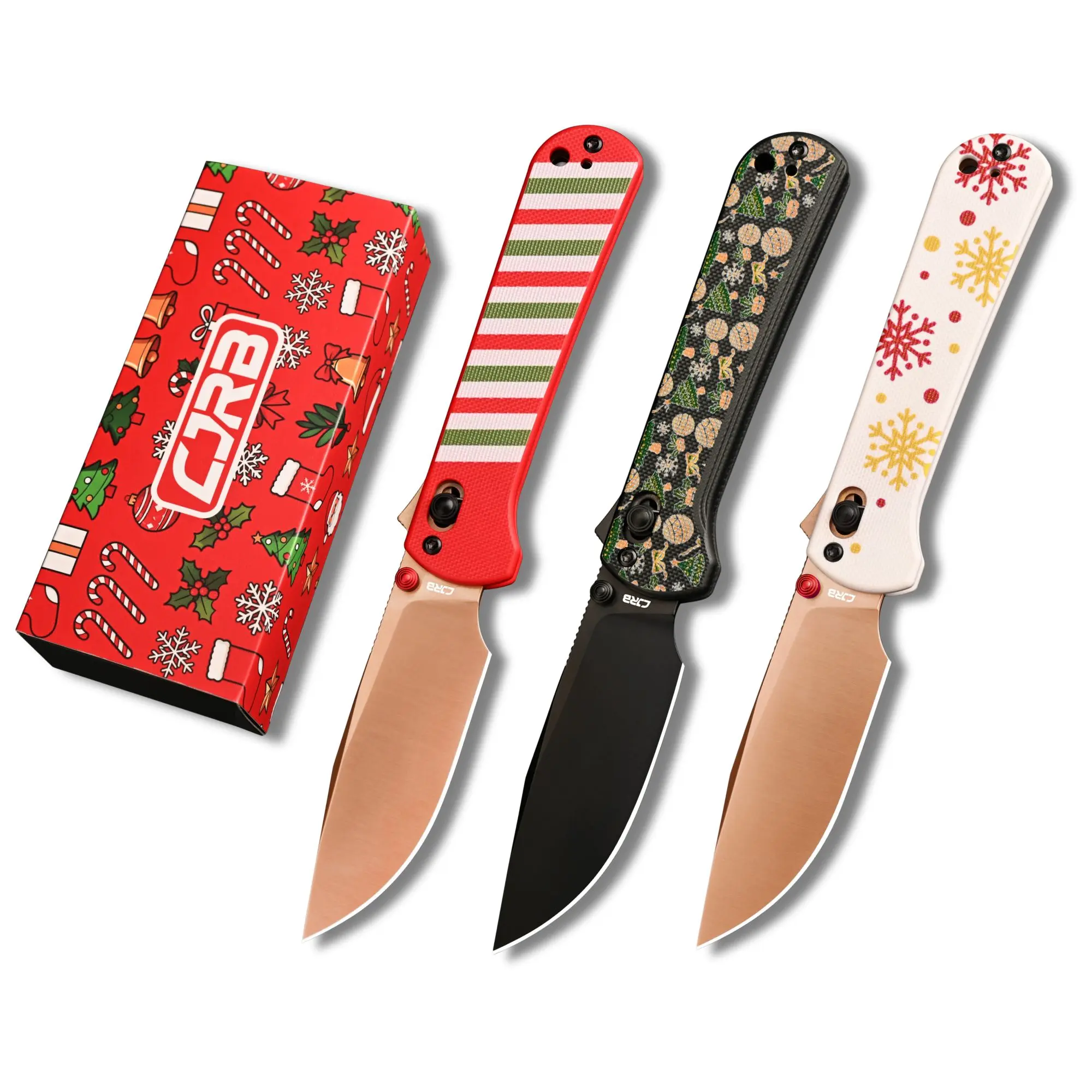 CJRB Bolt Candy Cane Christmas Edition Folding Pocket Knife, 3.25'' AR-RPM9 Steel Blade G10 Handle with Recoil Lock Pocket Clip - Festive Holiday Christmas Gift for Men & Women fathersdaygift, Portable Multipurpose Knives, Versatile Tools