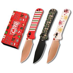 CJRB Bolt Candy Cane Christmas Edition Folding Pocket Knife, 3.25'' AR-RPM9 Steel Blade G10 Handle with Recoil Lock Pocket Clip - Festive Holiday Christmas Gift for Men & Women