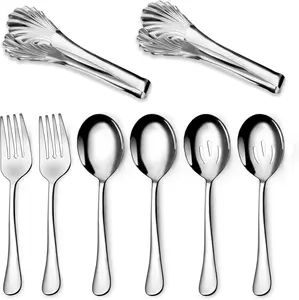 Serving Set,8-Piece Stainless Steel Hostess Serving Utensil Set with Serving Spoons，Serving Forks，Serving Tongs Soup Ladle Catering Serving Utensils for Dishwasher Safe