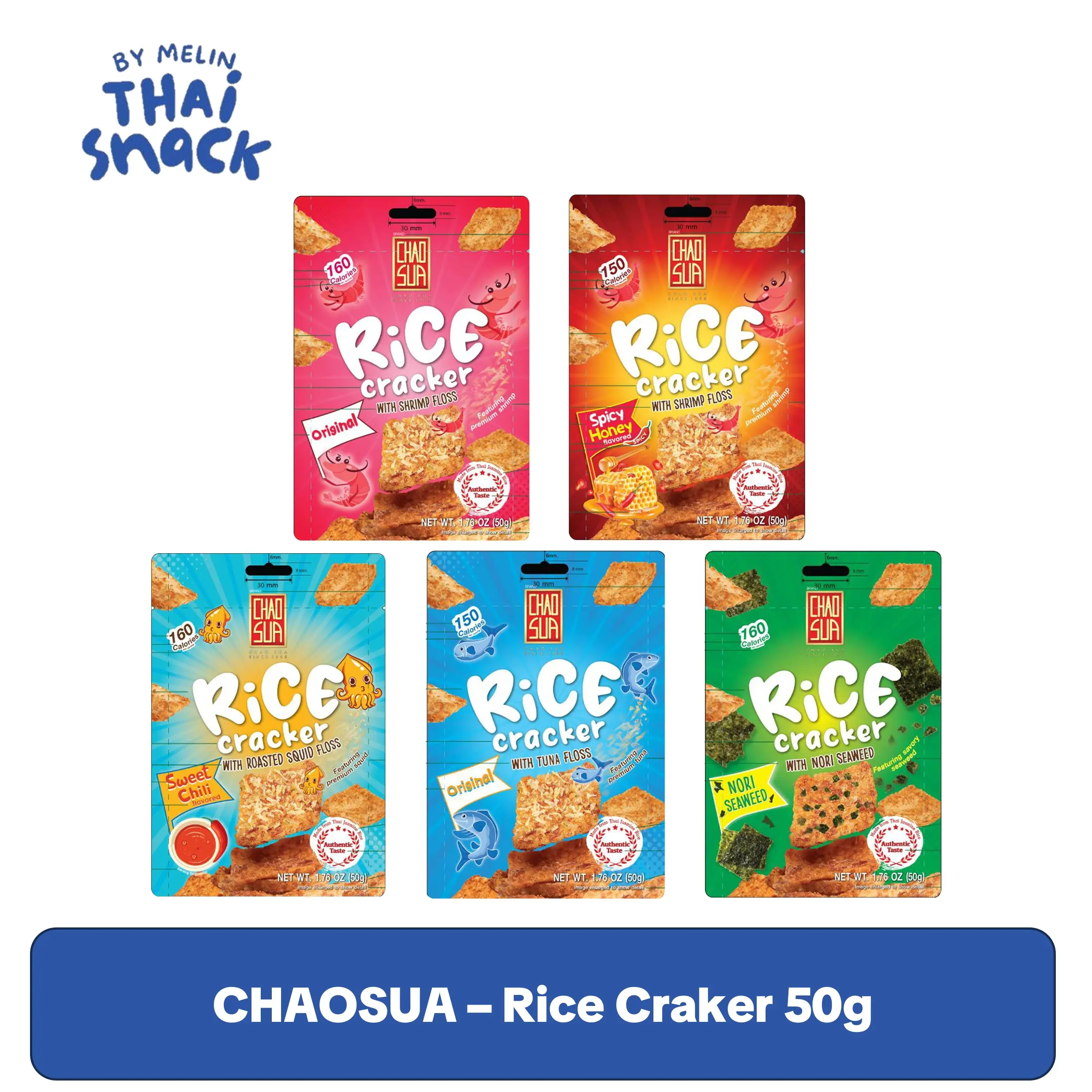 Chaosua Crunchy Crispy Rice Cracker Snack - 2pk (50g ea) with Honey Chili, Shrimp, Sweet Chili Squid, Tuna, Nori Varieties, Crunchy Crisps & Puffed Snacks, Crispy Rice Crisps & Puffed Snacks
