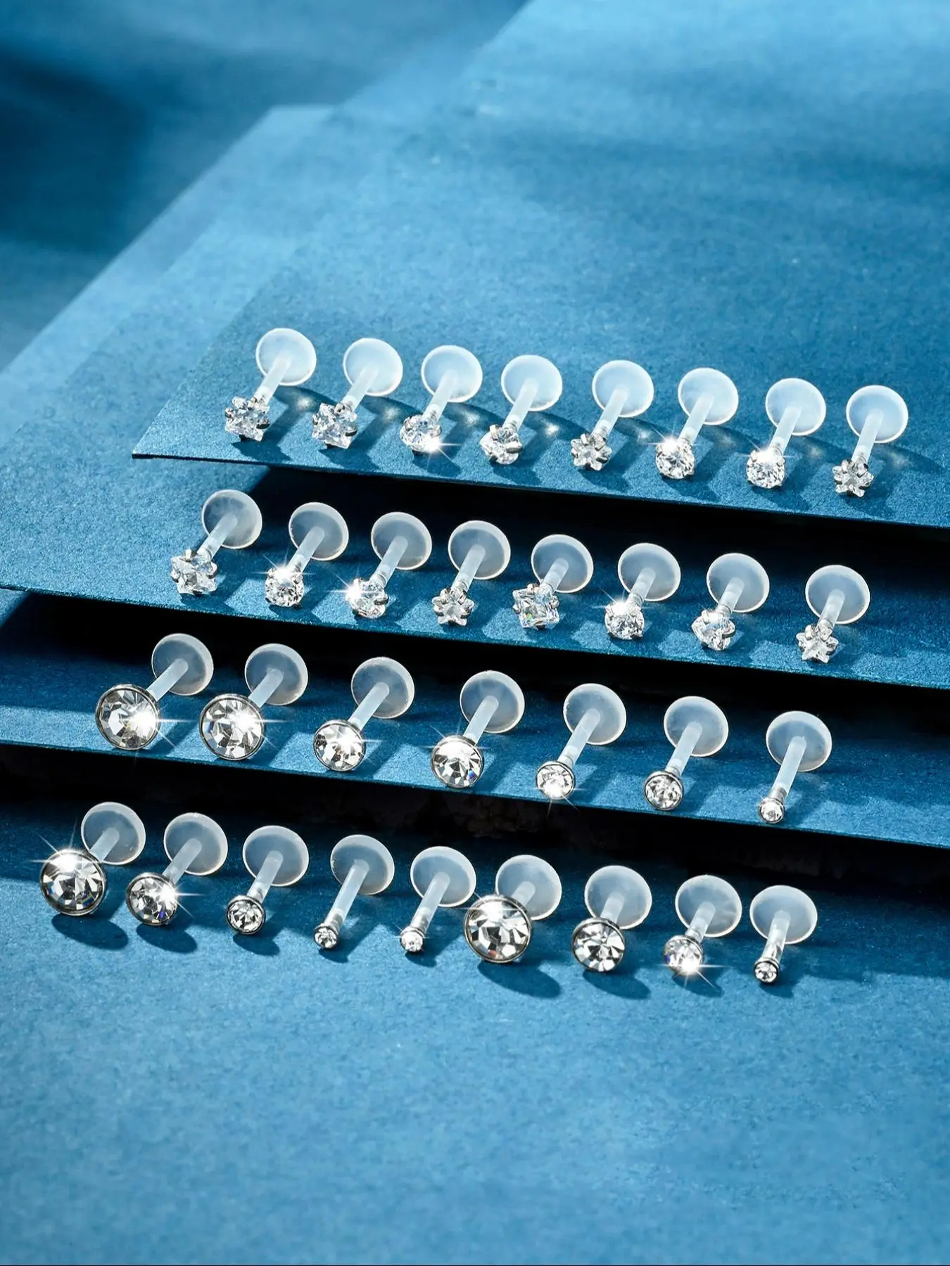 Clear Piercing Jewelry, Bioflex Plastic Earrings, Lip Bars Studs, Clear CZ Tragus Labret Piercing Retainers for Sleep Work Sports