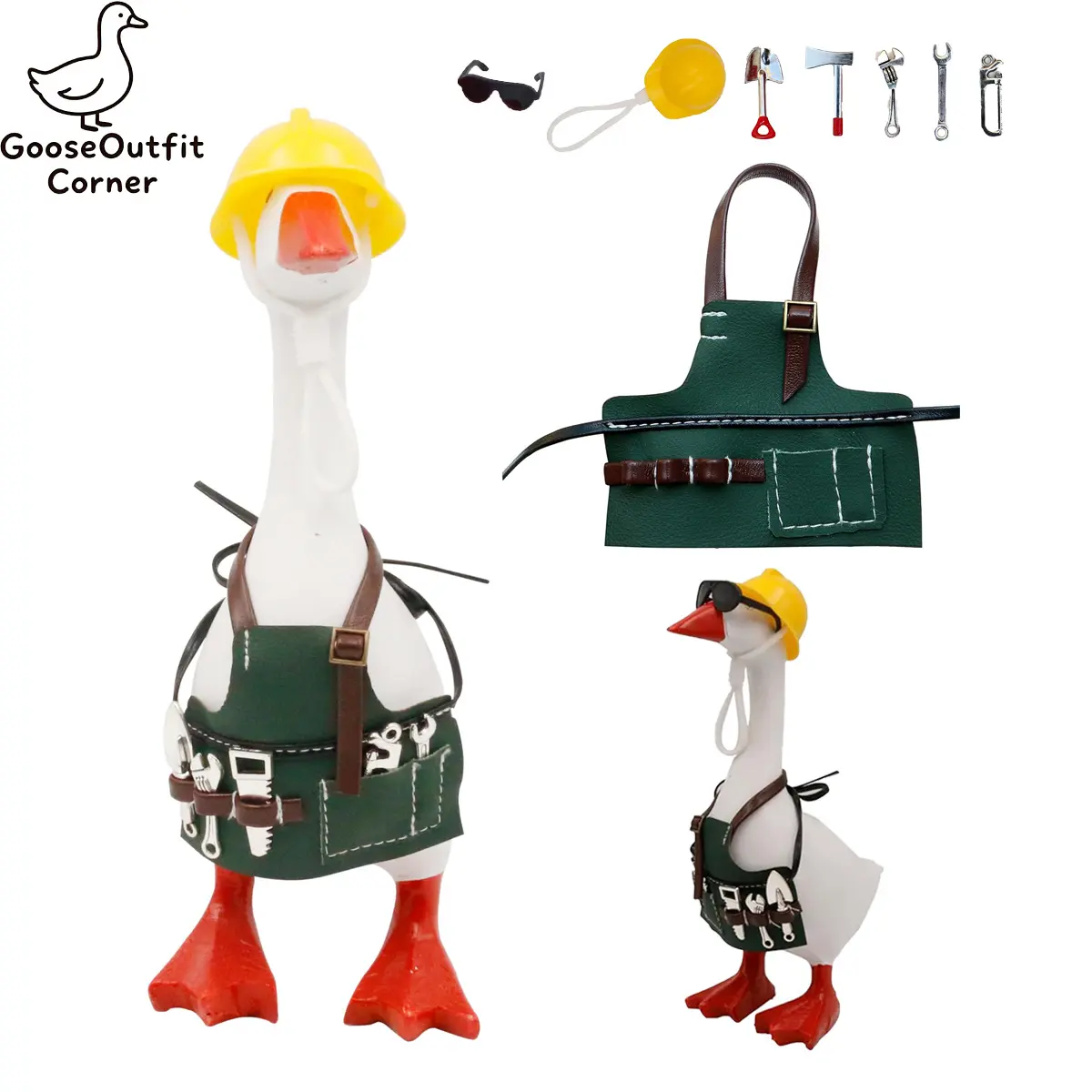 7" Decorative Mini Desk Goose Statue Costume Set - Polyester Outfit with Tool Apron, Cowboy Hat, Fits 7" Gooses, Figurines Statues & Bobbleheads, Interactive & Fun Dress-Up, No Battery Needed for Repairman Scenarios, DIY Gift