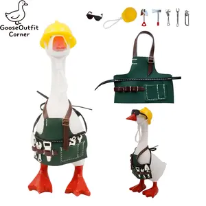 Complete 7-Inch Mini Desk Goose Costume Set with Tool Apron Cowboy Hat for Repairman Gardener or Work Outfit for Desk Goose Statue