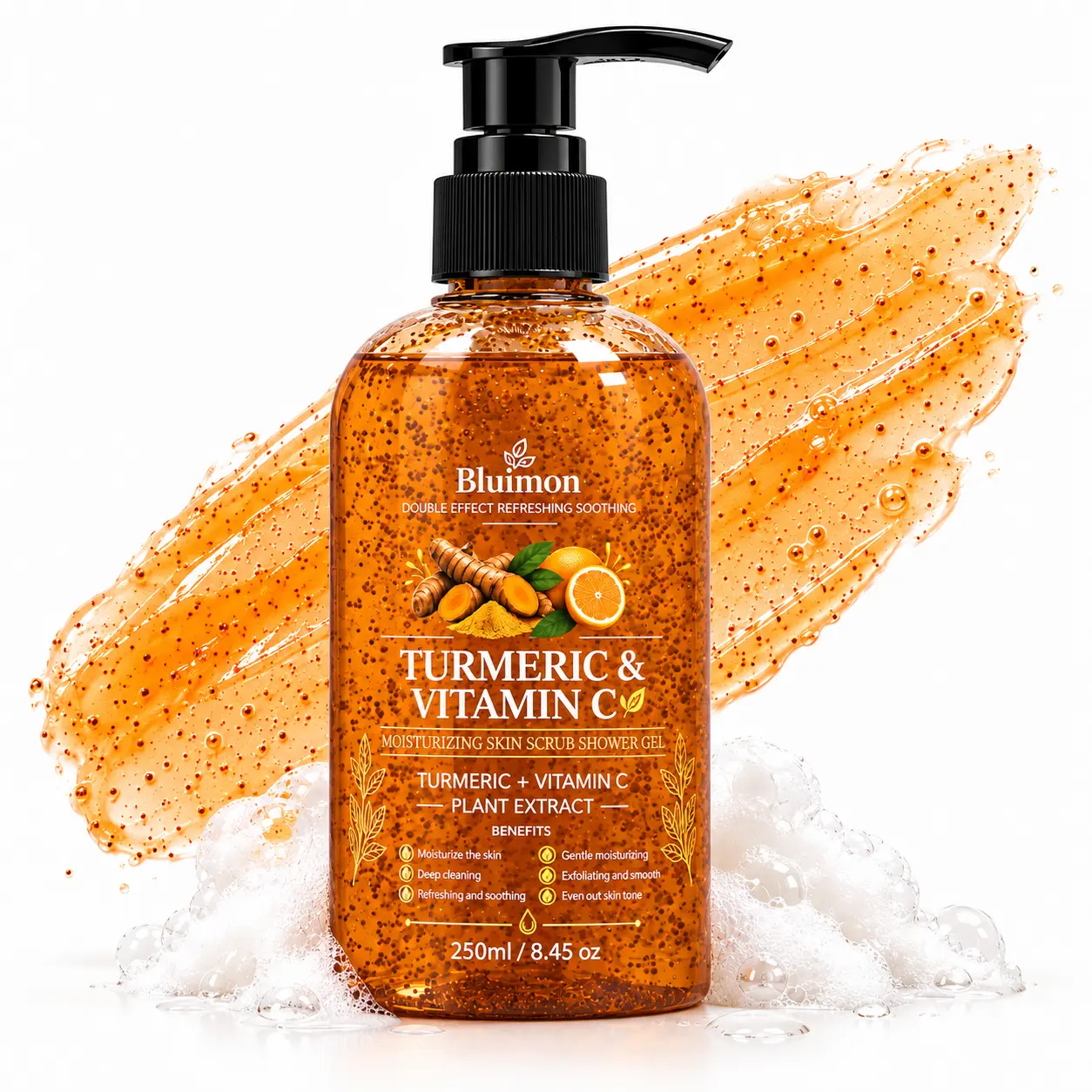 Bluimon Turmeric & Vitamin C Moisturizing Skin Scrub Shower Gel 250ml - Gentle Polishing & Soft-Feeling Skin Care