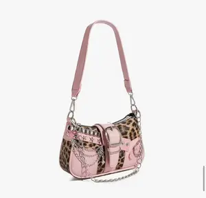 Pink Y2K leopard shoulder bag