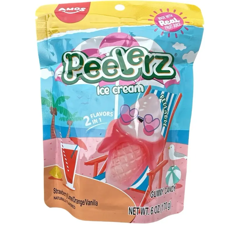 Amos Peelerz Ice Cream Gummy Candy, Peelable Ice Cream Gummy Candy, Resealable 6 oz Bag