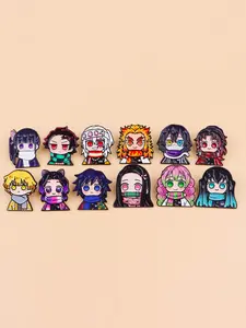 12pcs/set Cute Anime Character Metal Pins, Alloy Brooch Pin, Punk Zinc Alloy Accessories, Multi-Functional Bag Decorative Badges, All Seasons Fashion