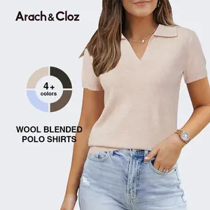 Womens Wool Blend Polo Shirts Summer Sweater Tops Short Sleeve Soft Business Casual SummerVibes 2026