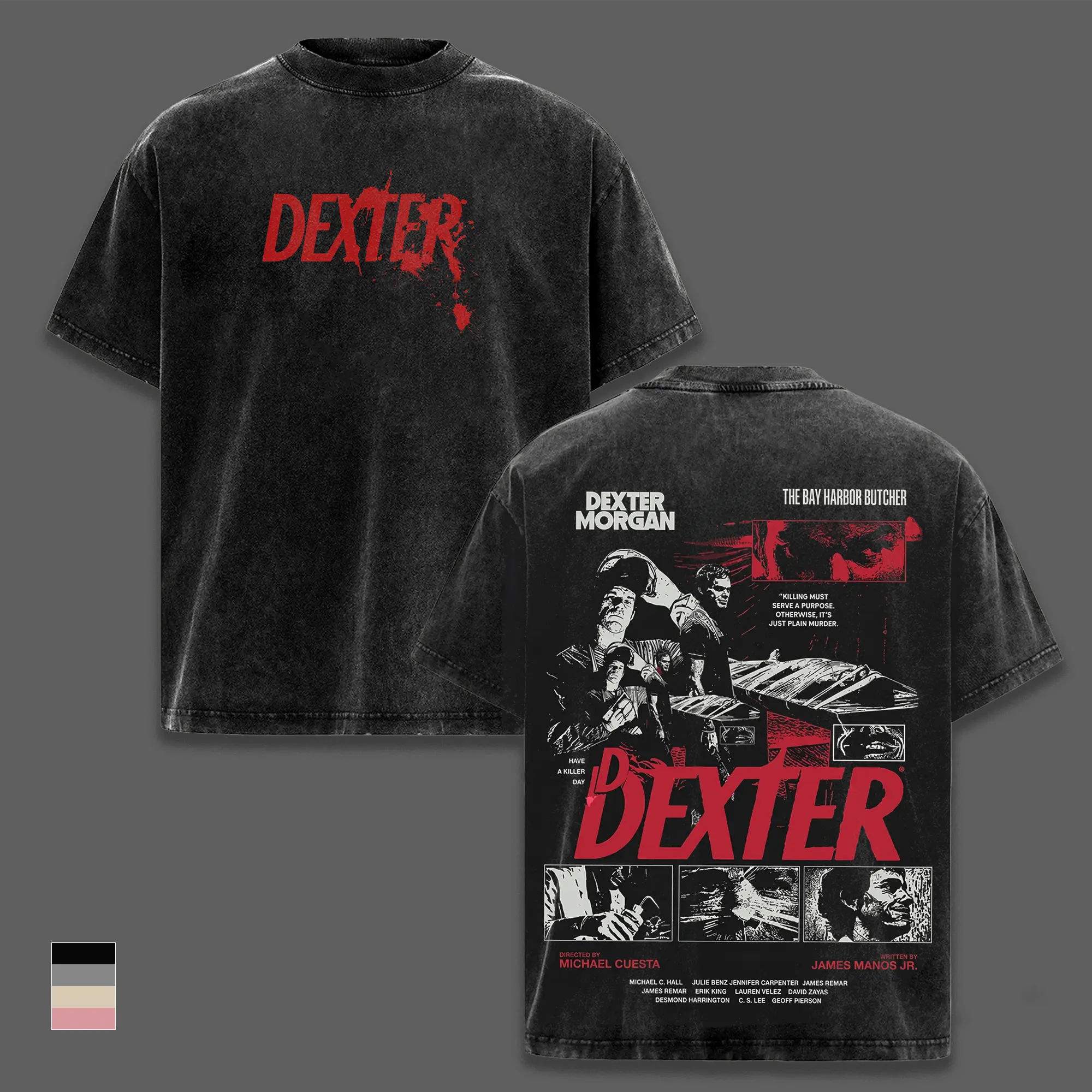 Dexter Morgan Vintage Washed Graphic T-Shirt, Bay Harbor Butcher Heavyweight Cotton Oversized Tee, Double Sided Crime Thriller TV Show Shirt, Retro Serial Killer Streetwear, Dark Aesthetic Unisex Apparel, Collector Fan Gift, Premium Vintage Merch