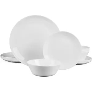 Dinnerware Sets for 4,  12 count Opal Glass Plates and Bowls Set, Dishwasher and Microwave Safe Dish Dinning Ware, Chip and Scratch Resistant Dishware White