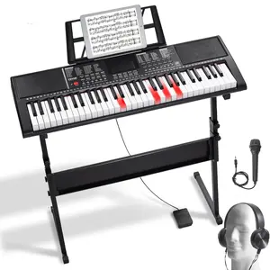 【Summervibes】VEVOR 61 Key Digital Keyboard Piano,  , Lighted Keys, Electric Portable Piano with Adjustable Stand 600 Tones 500 Rhythms Built-In Speakers Sustain Pedal Headphones Microphone, USB MIDI for Beginners