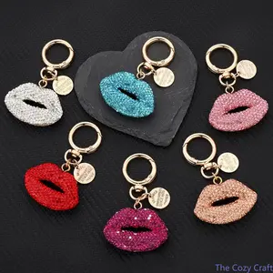 Luxury Sparkly Rhinestone Red Lip Bag Charm Keychain, DIY Creative Ceramic Pendant Accessory, Trendy Glam Statement Decor Ornament, Dainty High‑End Girly Jewelry, Ideal for Handbags, Backpacks, Daily Styling and Party Outfit Matching outdoorfun