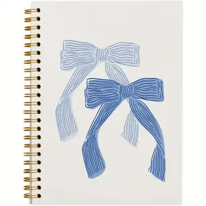 1pc Bow Notebook Journal, Retro Coquette Bowknot Bow Spiral Notebook, Coastal Aesthetic College Ruled Hardcover Spiral Notebook Journal for Work Notes Journaling 5.5x8.3in with 50 Pages, Travel Diary Notebook Workbook