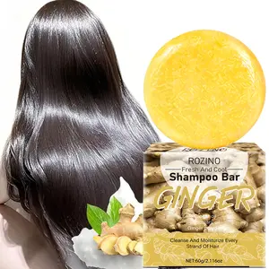 ROZINO Ginger Shampoo Bar for Hair Growth - 60g Anti-Hair Loss, Anti-Dandruff & Anti-Itching with Rosemary Oil & Ginger Powder - Naturally Derived Formula Cleanser