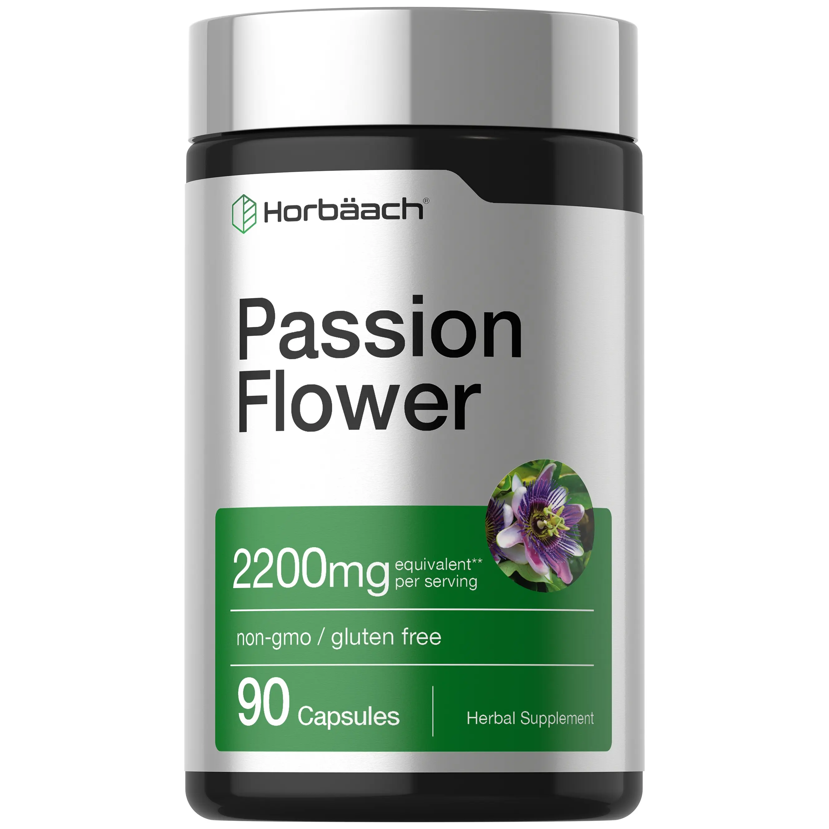 Horbäach Passion Flower Capsules | 2200mg | 90 Count | Non-GMO & Gluten Free Extract Supplement