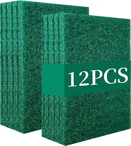 Heavy Duty Scour Pads Sponge Dish Scrubber Non-Scratch Green Reusable Household Scrub Pads for Kitchen and Dish Cleaning Tool (12Pcs) GUEICN