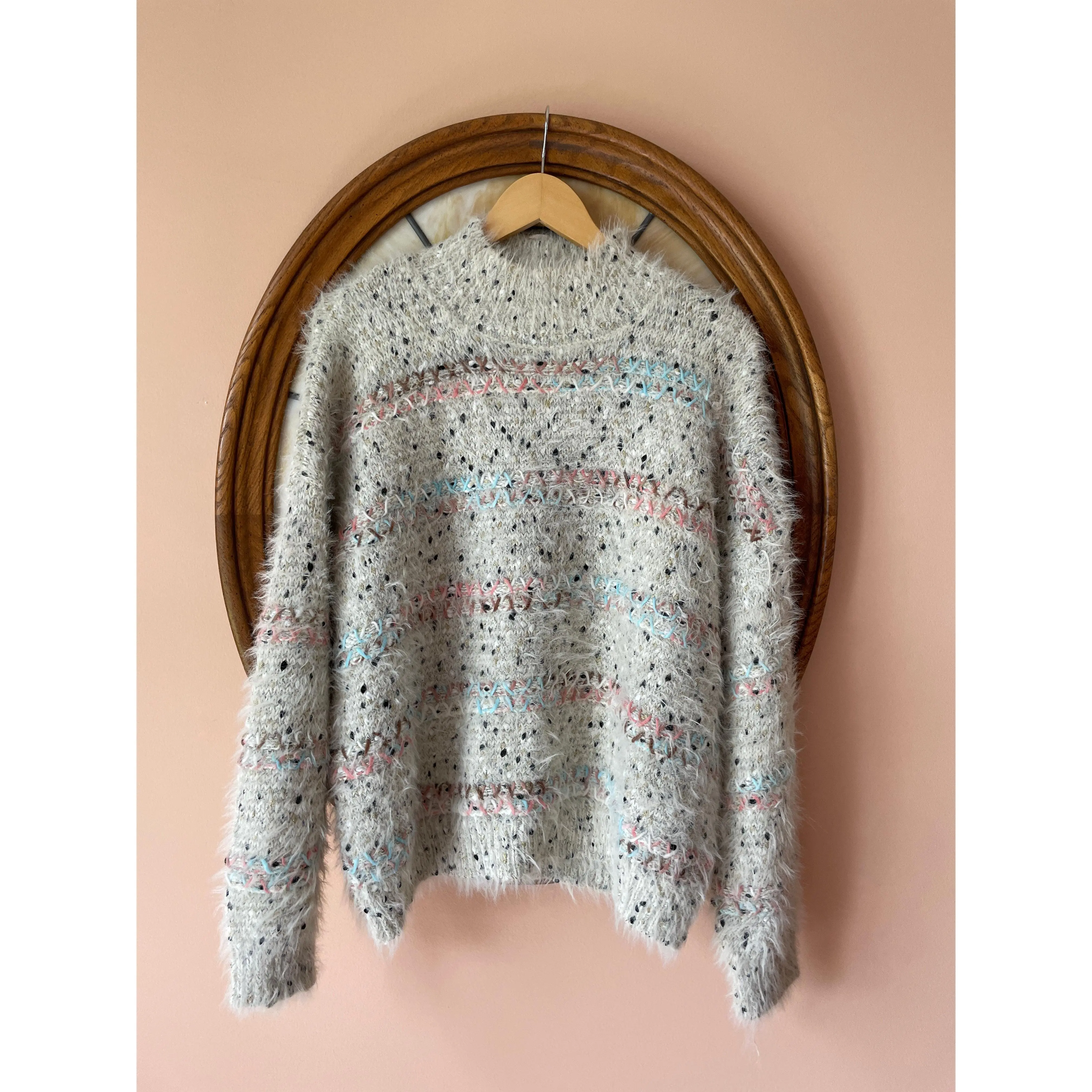 Acrylic Poly Blend Textured Knit Chunky Shaggy Pullover Sweater