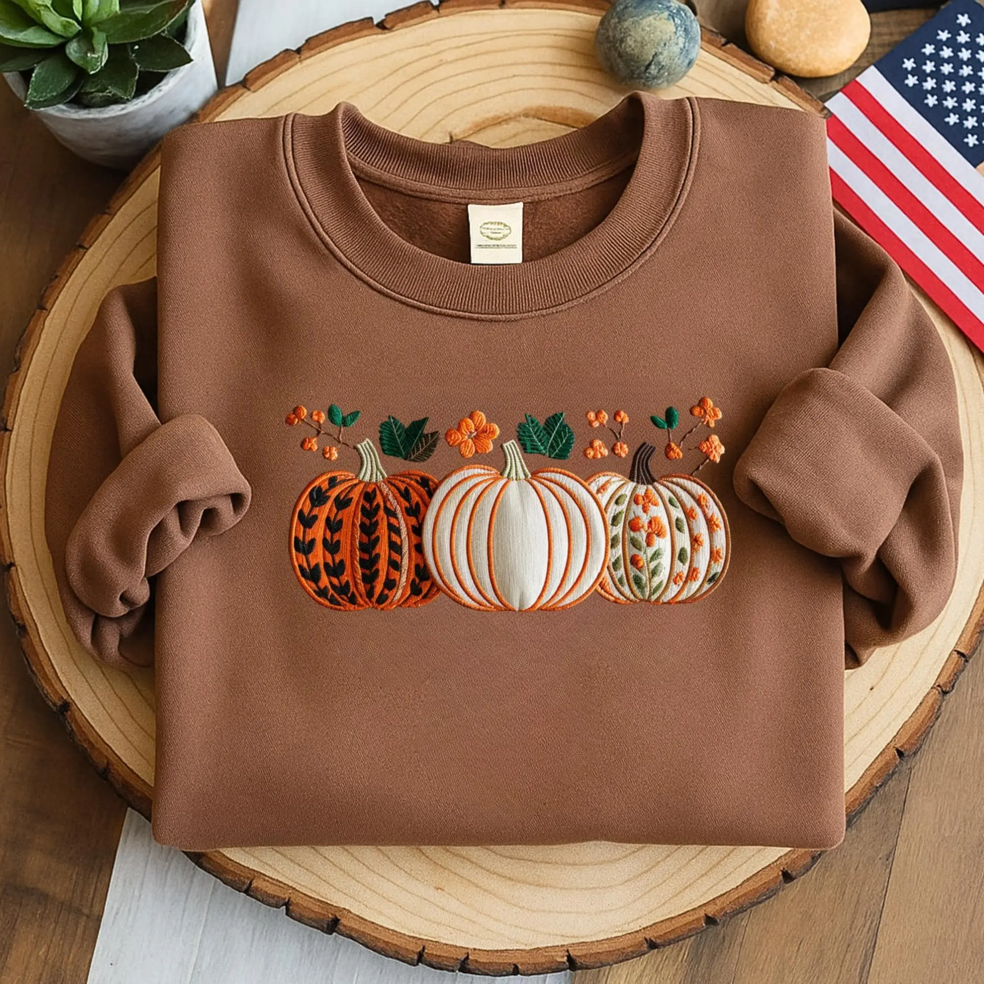 Embroidered Fall Pumpkin T-Shirt: Autumn Thanksgiving Tee