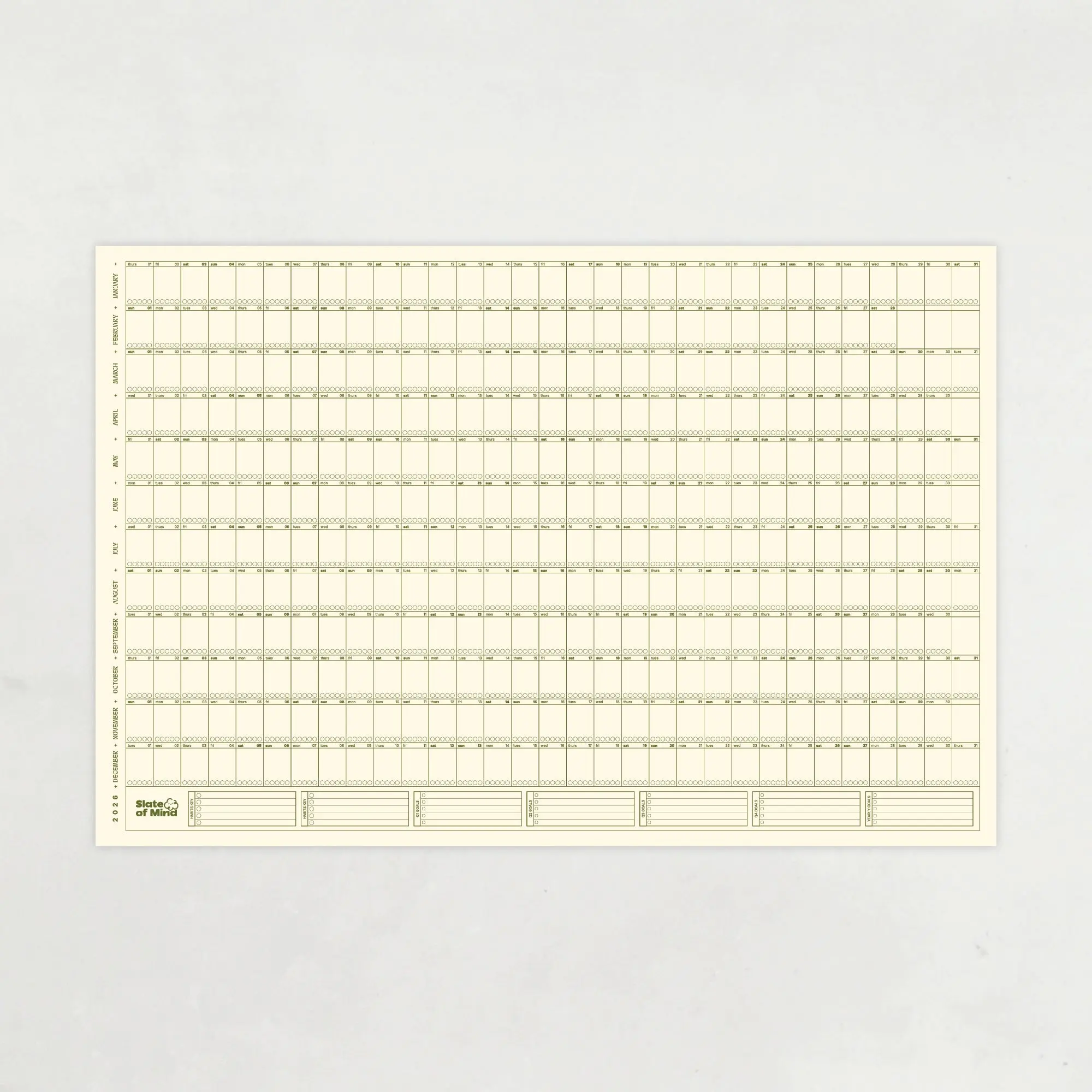 Cadence Calendar in Olive + Cream | 2026 Yearly Wall Calendar