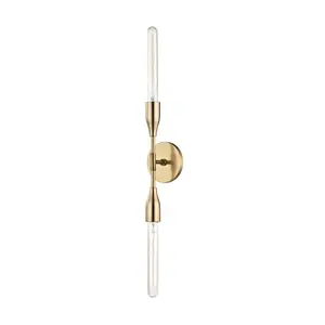 Tara 2-Light Tubular Wall Sconce in Aged Brass, Old Bronze, or Polished Nickel Finish