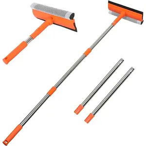 Professional Window Squeegee with Long Stainless Steel Handle for High Window Cleaning - Rubber, Room