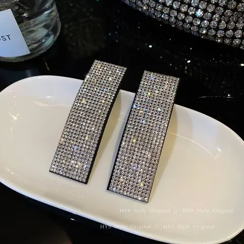 Silver Rhinestone Hair Clip - Fashion Hair Accessories with Secure Snap Mechanism, Rhinestone Studded Shiny Statement Piece for Elegant Hairstyle at Weddings/Galas, Black/Silver Accessory (Random Surprise Incl.)