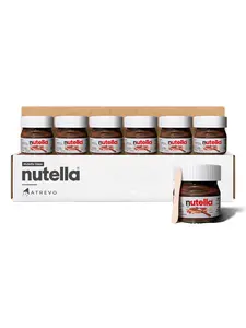 Mini Nutella Glass Jars Chocolate Hazelnut Spread 0.88 Oz - 7 Units Weekly Pack with 7 Mini Spoons atrevo Bundle Pack Made in Italy