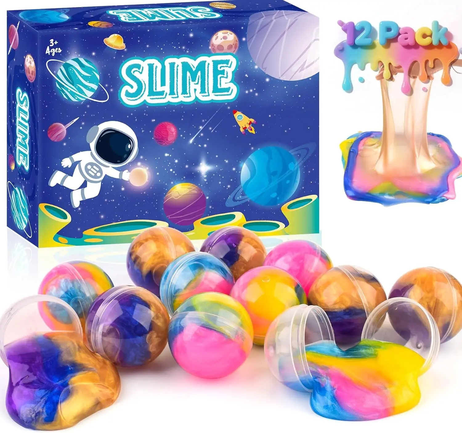 12 Pack Galaxy Slime Balls –Slime Party Favors, Non-Sticky, Soft Slime Kit for Classroom Prizes,Stocking Stuffers, Goodie Bag Stuffers,Easter Basket Stuffers for Kids