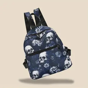 Gothic Floral Skull Backpack For Women, Durable Nylon Mini Travel Daypack, Work And Daily Commute Schoolbag