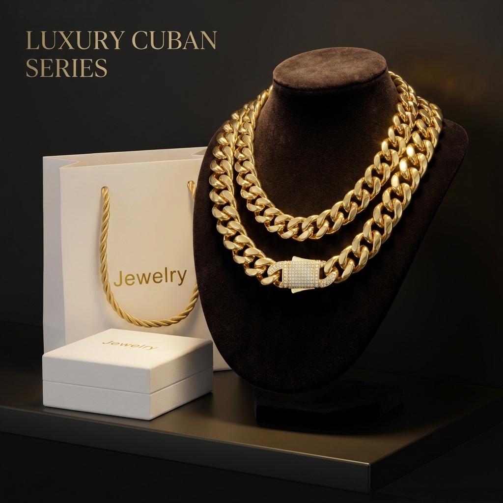 Stainless Steel Men's Cuban Chain, Ear-Style Clasp / Gold / Gold-Plated Miami Cuban Chain Necklace, Widths: 6mm/8mm/10mm/12mm/14mm, Fade-Resistant and Durable, Hip-Hop Style Men's Jewelry, Length: 7.5“–30”, Comes with a Gift Box Stainless Steel Men's Cuban Chain, Ear-Style Clasp / Gold / Gold-Plated Miami Cuban Chain Necklace, Widths: 6mm/8mm/10mm/12mm/14mm, Fade-Resistant and Durable, Hip-Hop Style Men's Jewelry, Length: 7.5“–30”, Comes with a Gift Box