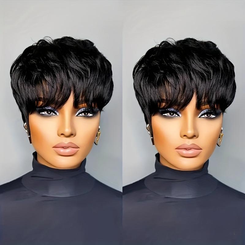 Short Bob Wig Made of in Black for Women, Featuring Bangs And a Layered Style for Everyday Wear