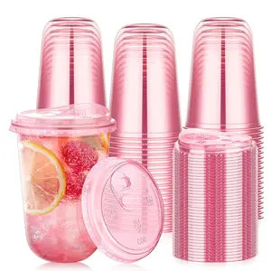 50 Pack 12oz＆16oz Valentine's Day Disposable Iced Coffee Cups with Strawless Lids Clear Plastic Sip Lids for Party Wedding Catering Events To Go Cups for Cold Drinks Smoothie Milkshake Lemonade Bubble