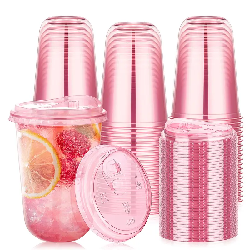 Summer Sale Kesaplan TO GO CUPS 50 Pack 400ml &300ml Disposable Iced Coffee Cups with Strawless Lids Clear Plastic Sip Lids for Party Wedding Catering Events To Go Cups for Cold Drinks Smoothie Milkshake Lemonade Bubble