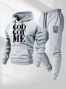 Casual hoodie and sweatpants set - fleece lining, long sleeves, printed design | machine washable Clothes