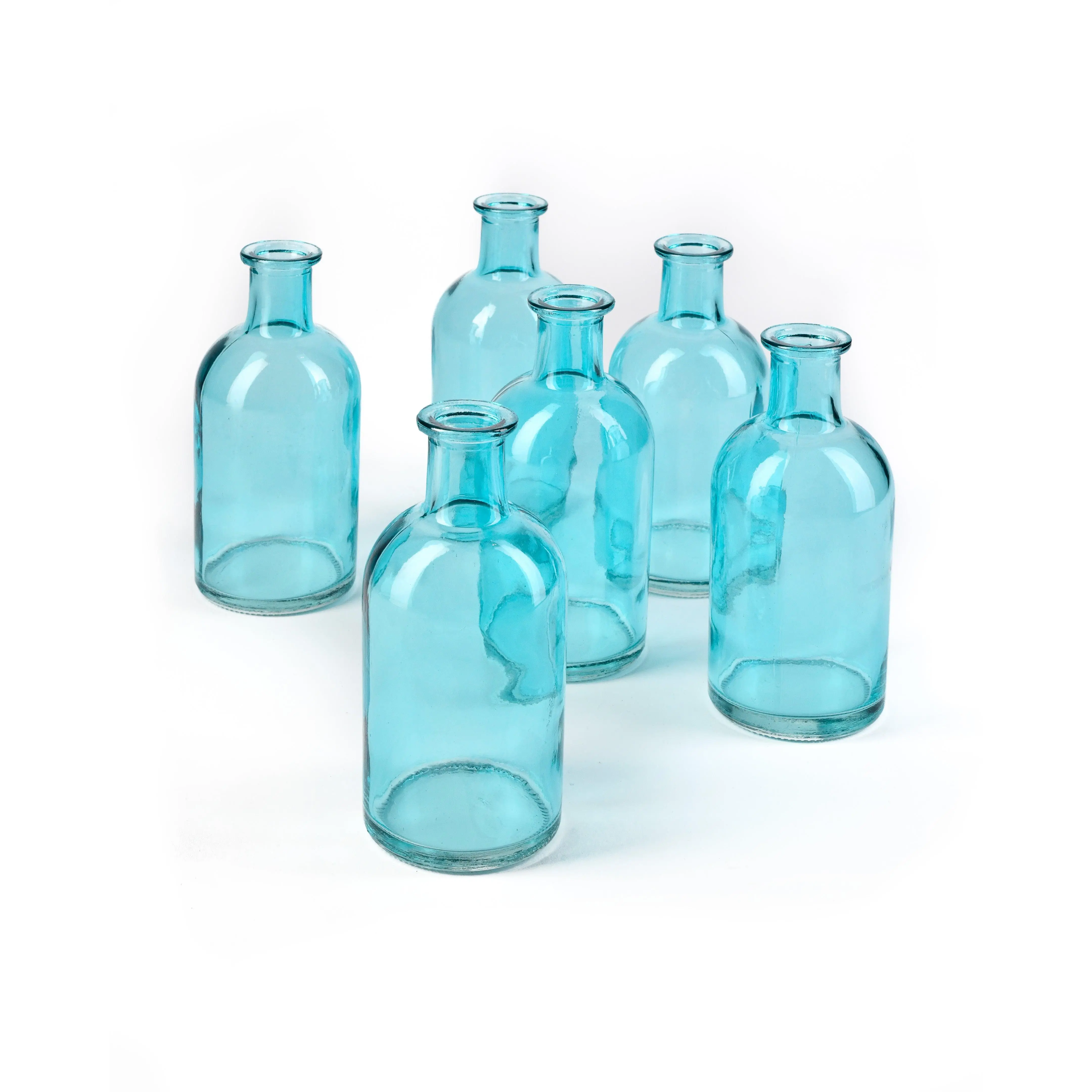 Serene Spaces Living Blue Medicine Bottle Bud Vases, Set of 6 - Antique Vases Provide Vintage Style Anywhere, 5.25" Tall