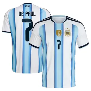 Argentina Home Shirt 2026 with De Paul 7 printing, Argentina White And Blue De Paul Home Short Sleeve Soccer Shirt